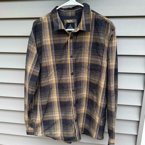 PrAna size L Rennin Plaid Long Sleeve Button Up Button Down Cotton Blend Shirt - Picture 2 of 13